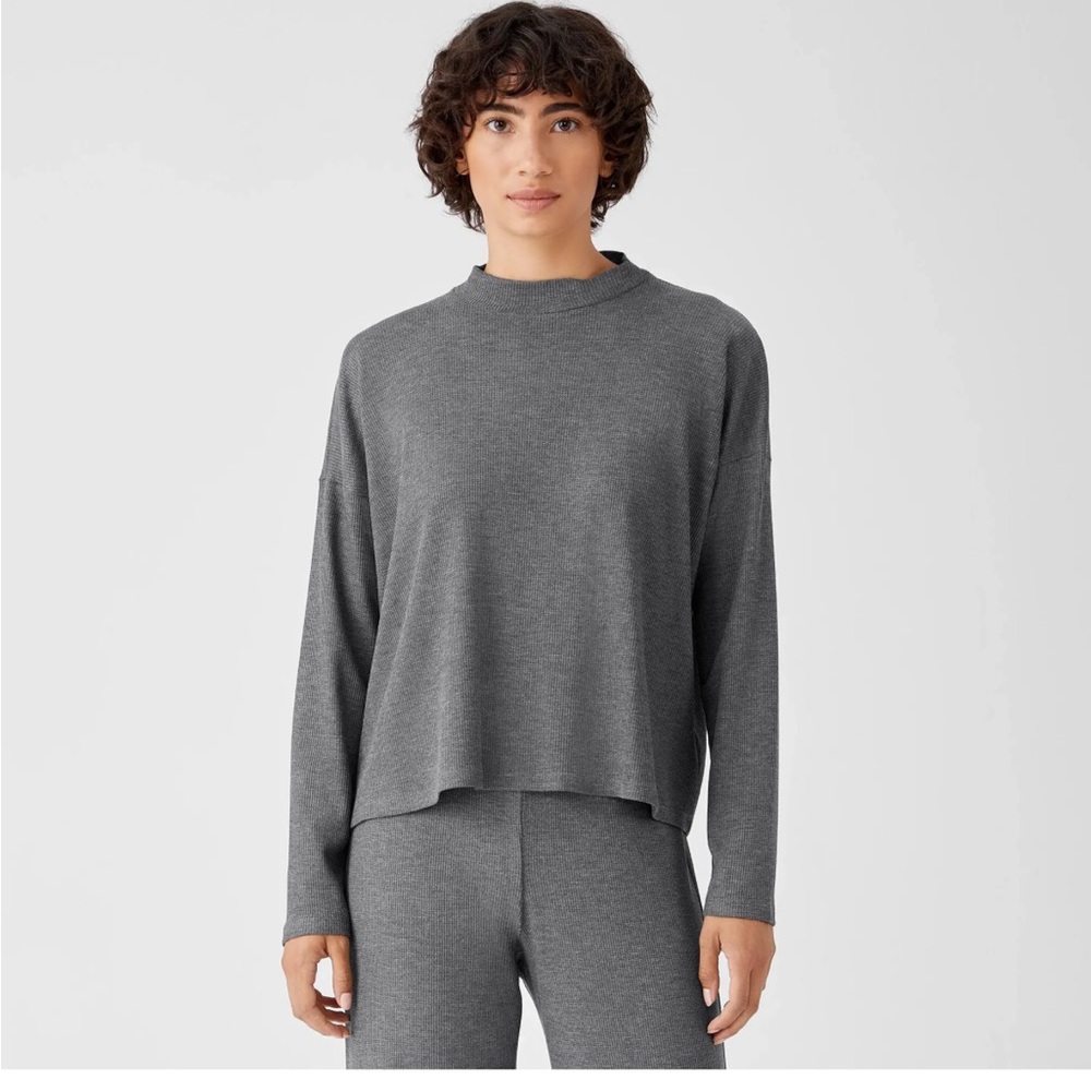Eileen Fisher Cozy Waffle Knit Mock neck Box Top